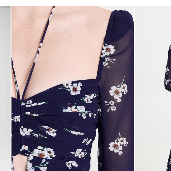 Self Portrait Pansy Print Chiffon Cut Out Midi Dress - Picture 2 of 8